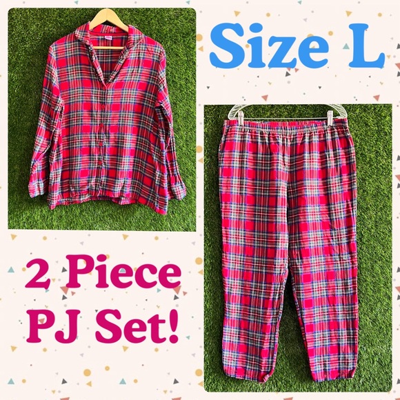 Holiday Time Other - 2 Piece Plaid PJ Pajama Set Rayon Cotton